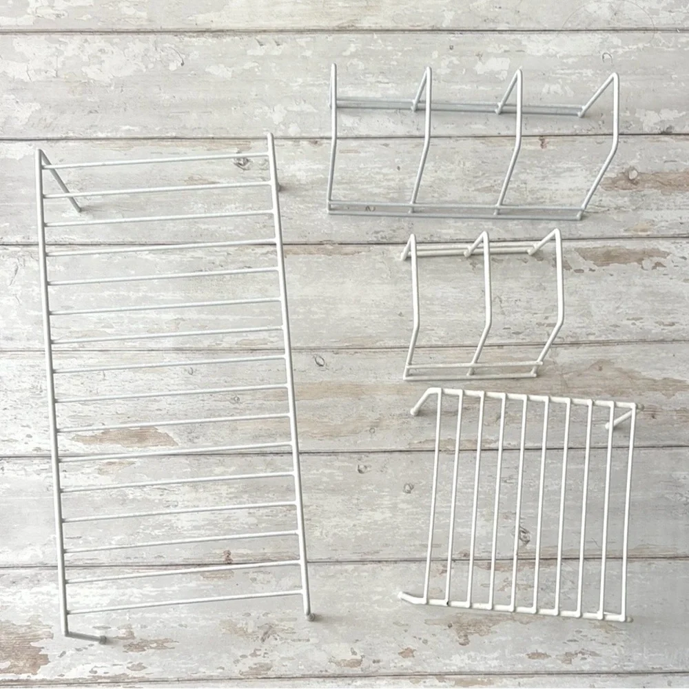 White Metal Pantry Organizers Set Riser Shelves Pots & Pans Lod Holders